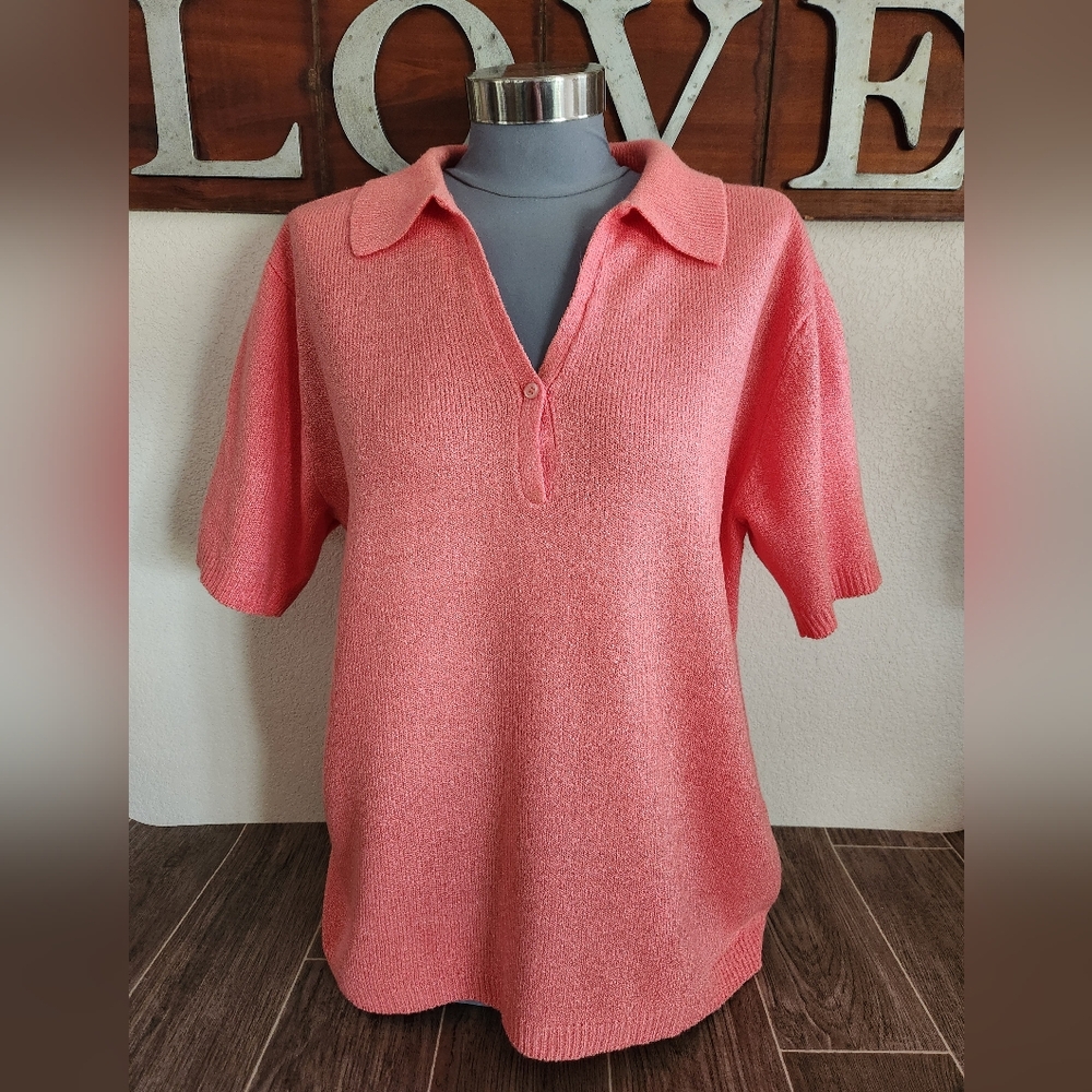 SHORT SLEEVE PULLOVER SWEATER BY CAROLYN TAYLOR | Coral - 1X
